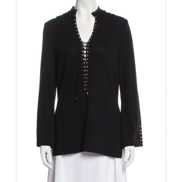 St. John Sweaters - St. John Evening Collection Black Lace-Up Grommet Tunic Top 12